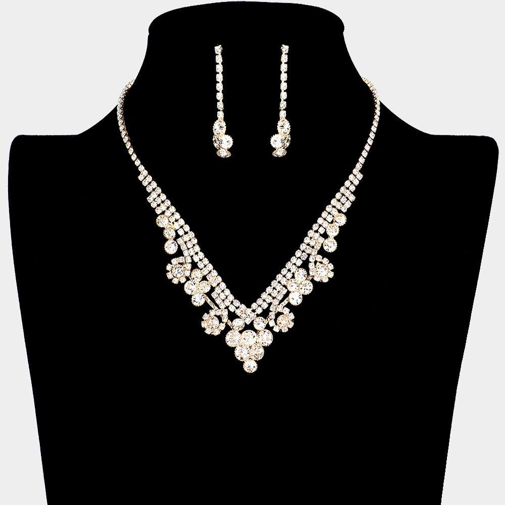 Gold Round Crystal Rhinestone Collar Necklace