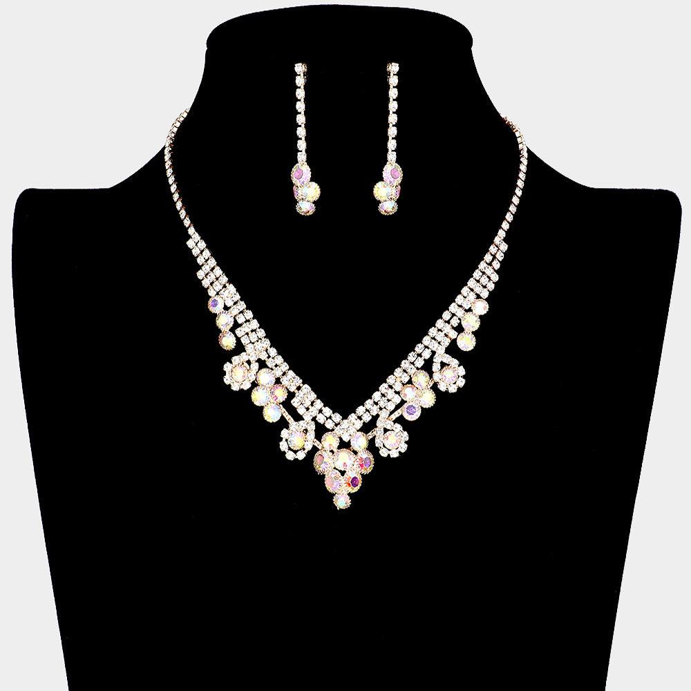 Gold Round Crystal Rhinestone Collar Necklace