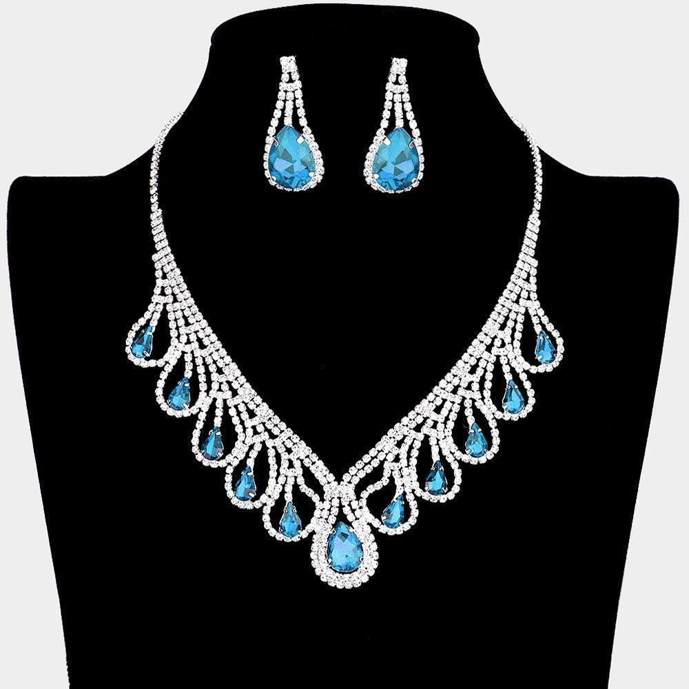 Silver Teardrop Crystal Rhinestone Collar Necklace - Jewelry Store by Erik Rayo