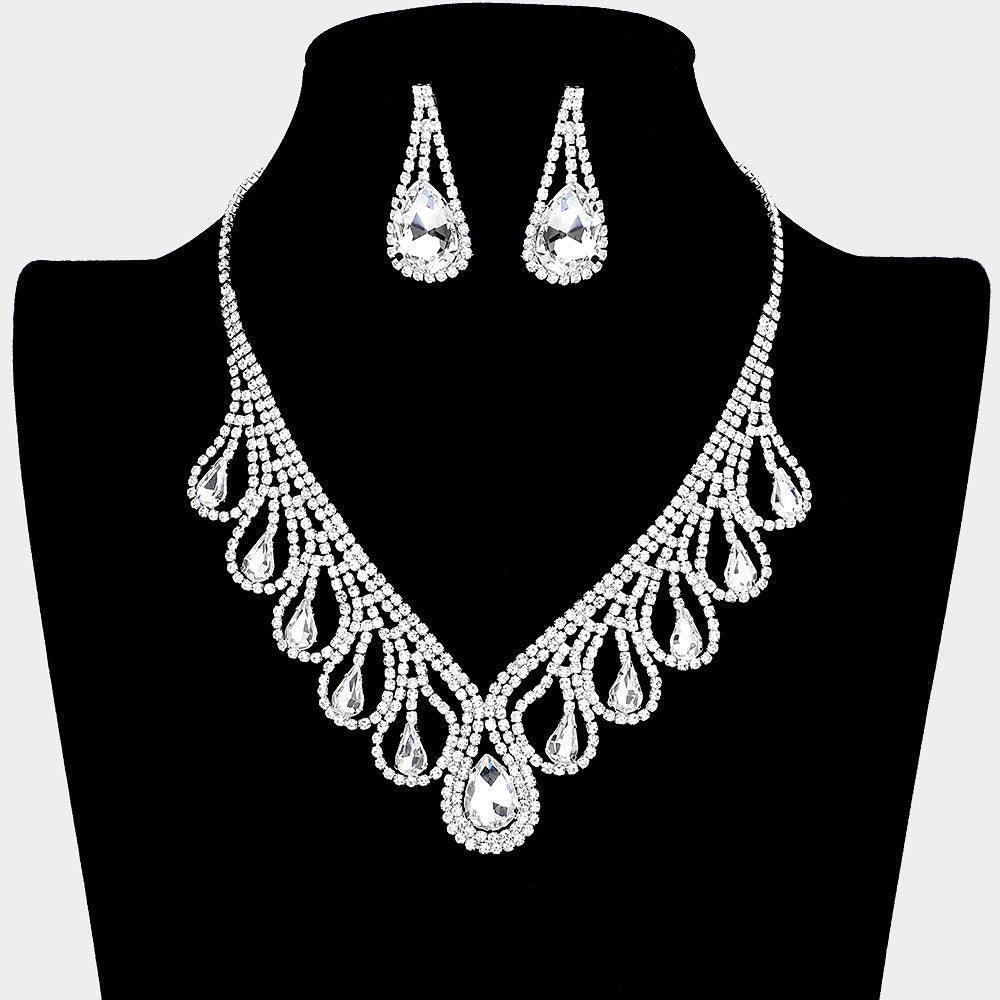Silver Teardrop Crystal Rhinestone Collar Necklace - Jewelry Store by Erik Rayo