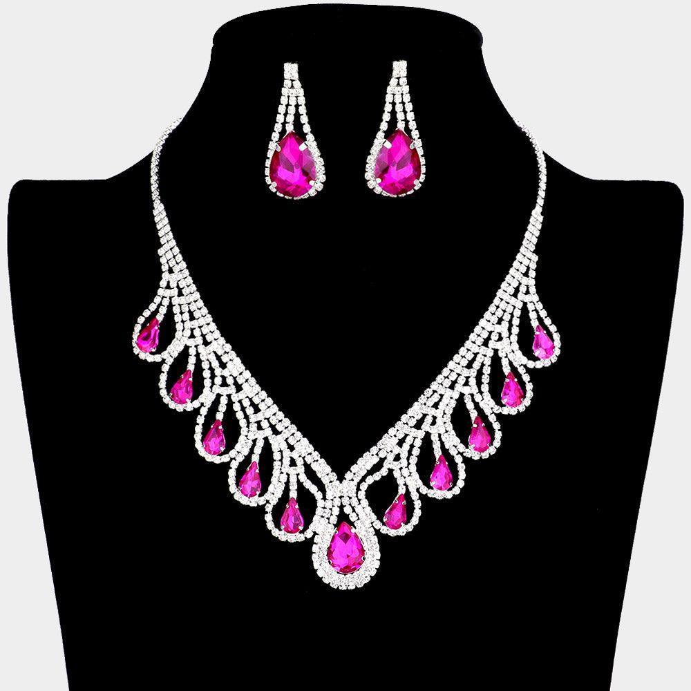 Silver Teardrop Crystal Rhinestone Collar Necklace - Jewelry Store by Erik Rayo