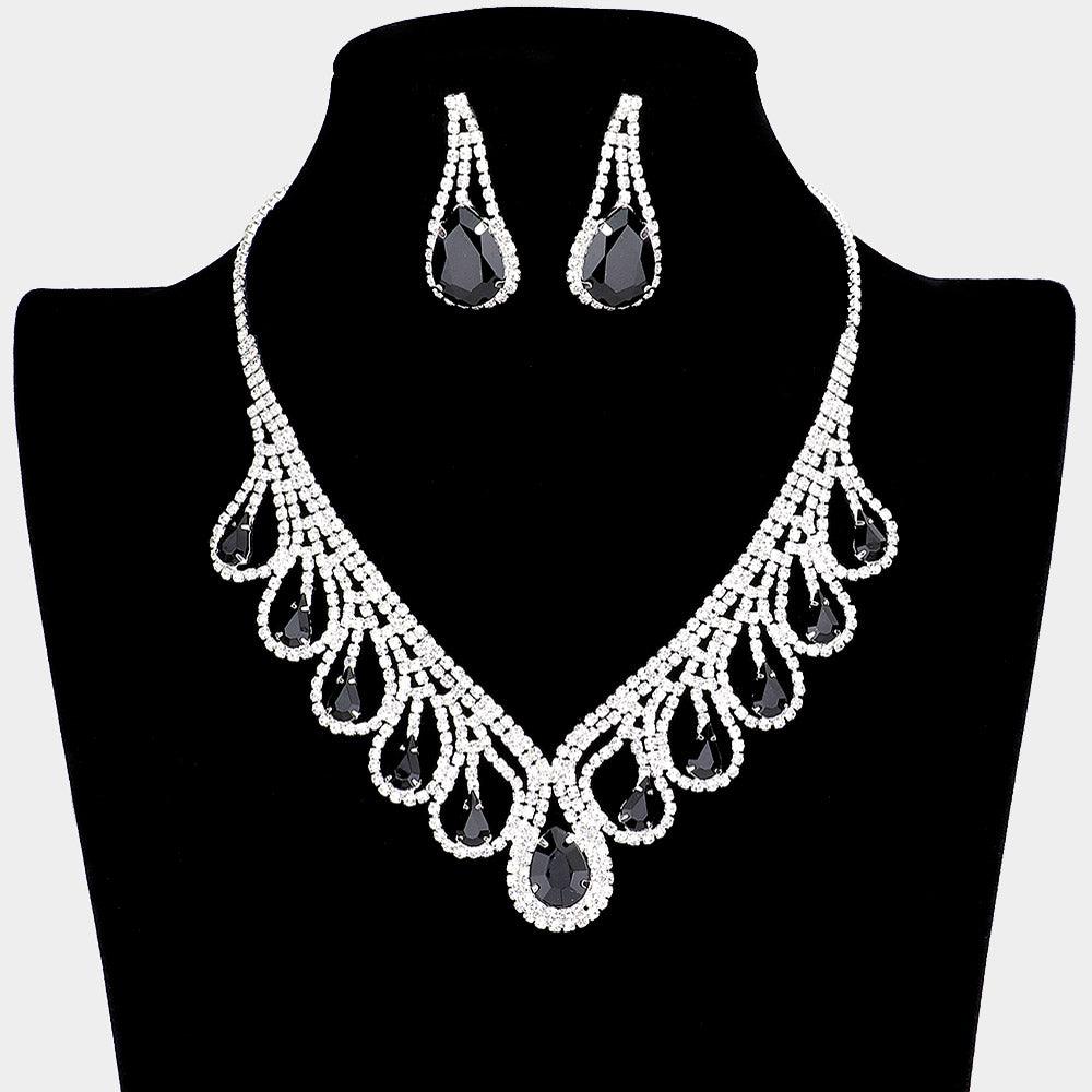 Silver Teardrop Crystal Rhinestone Collar Necklace