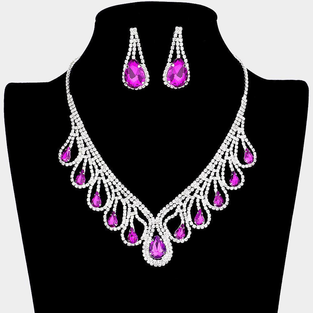 Silver Teardrop Crystal Rhinestone Collar Necklace - Jewelry Store by Erik Rayo