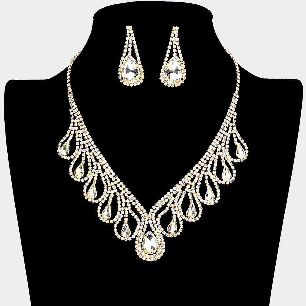 Silver Teardrop Crystal Rhinestone Collar Necklace - Jewelry Store by Erik Rayo