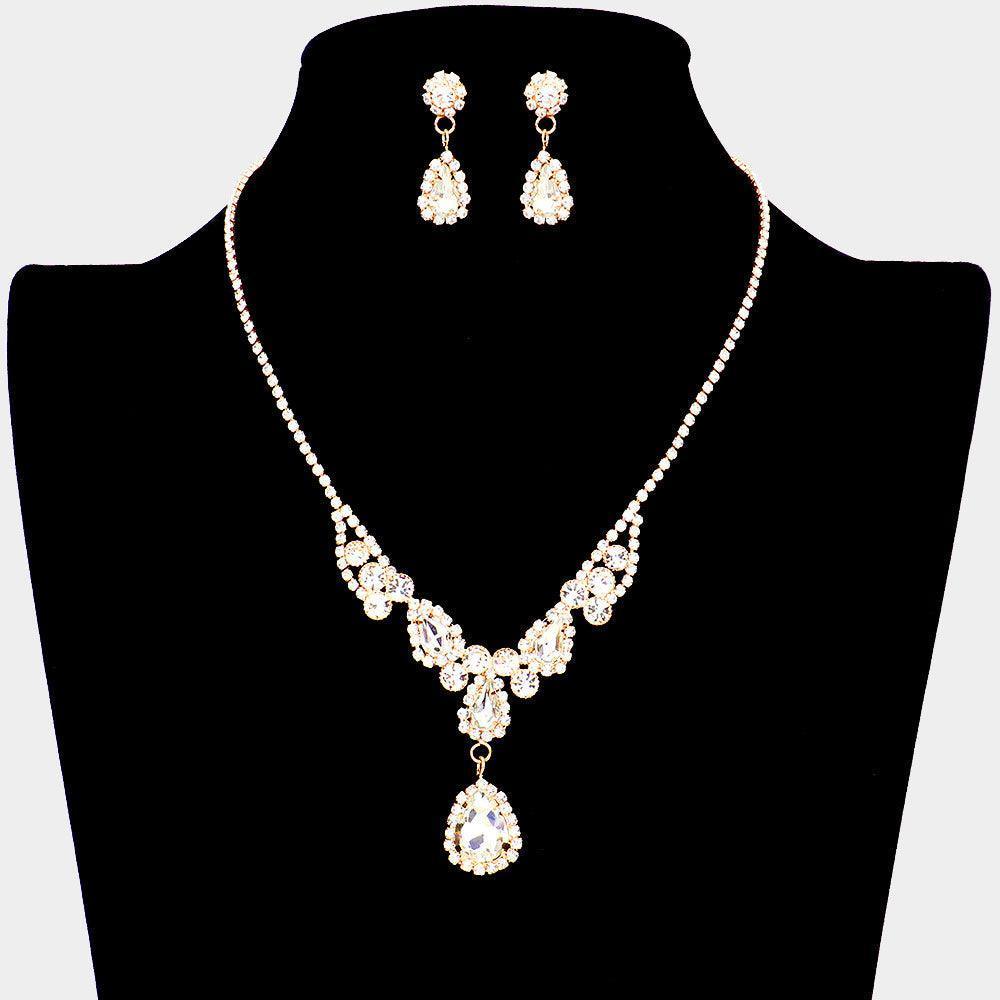 Gold Teardrop Stone Accented Rhinestone Necklace - Jewelry Store by Erik Rayo