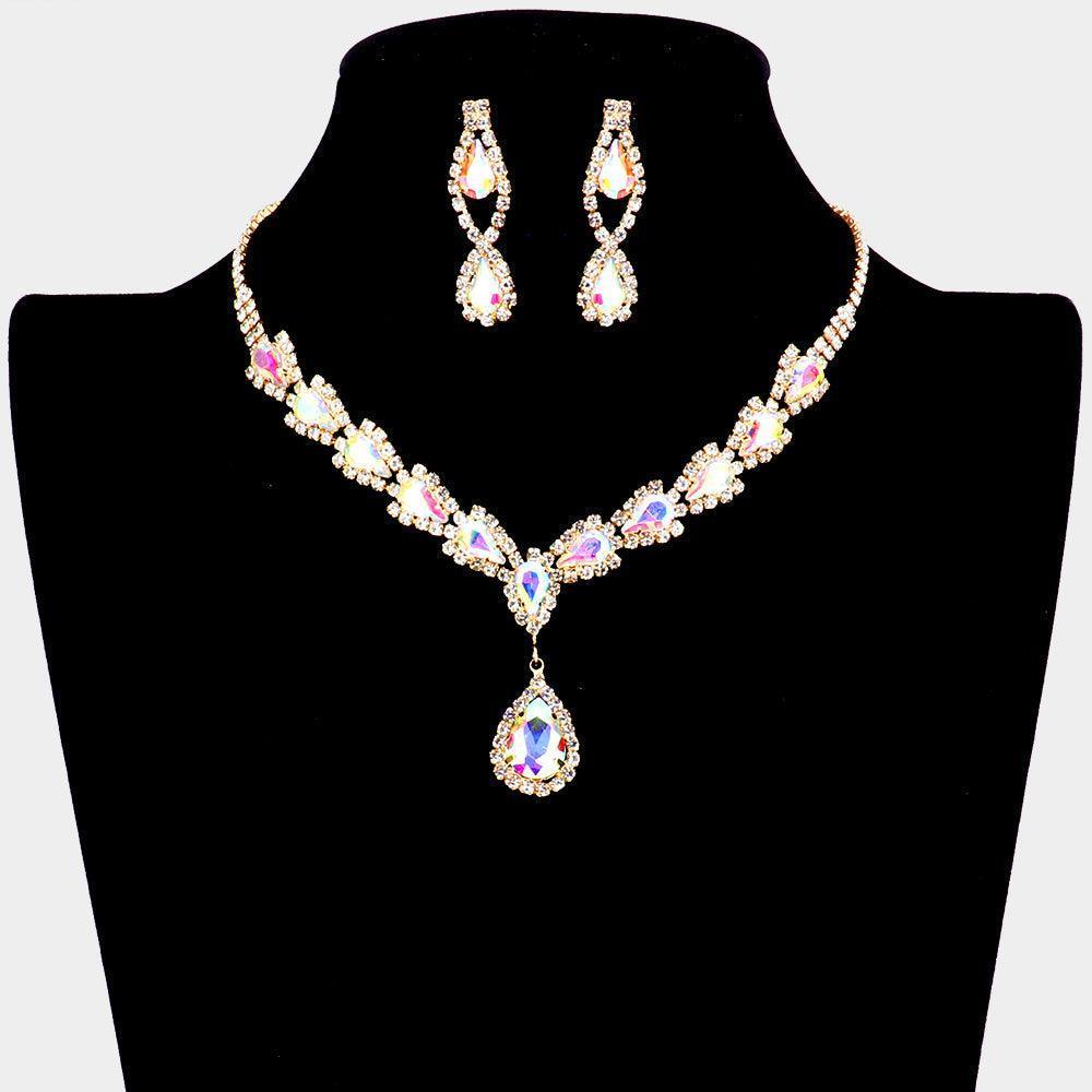 Gold Teardrop Stone Accented Rhinestone Necklace - Jewelry Store by Erik Rayo