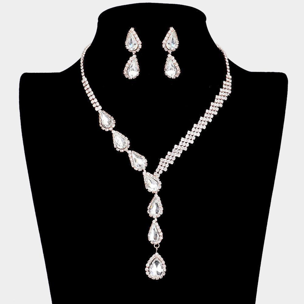 Rose Gold Teardrop Crystal Rhinestone Necklace - Jewelry Store by Erik Rayo
