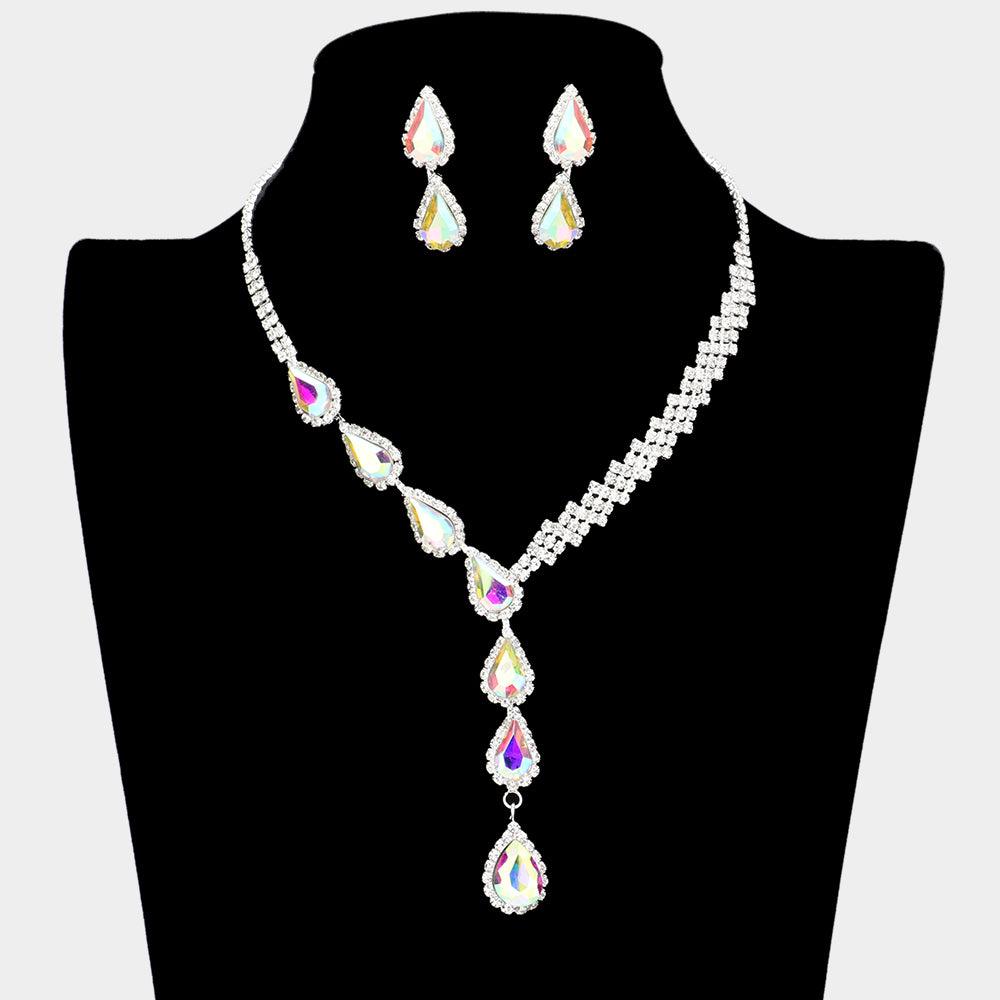 Silver Teardrop Crystal Rhinestone Necklace