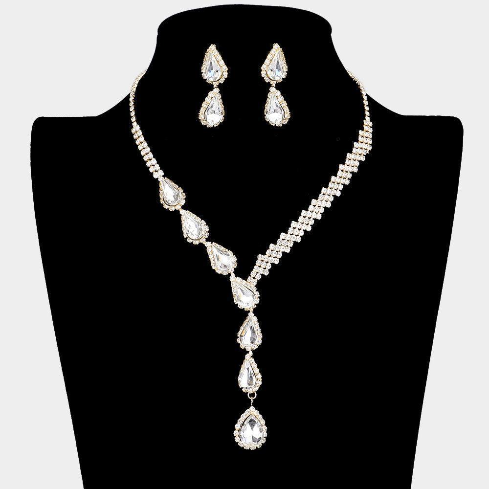 Gold Teardrop Crystal Rhinestone Necklace - Jewelry Store by Erik Rayo