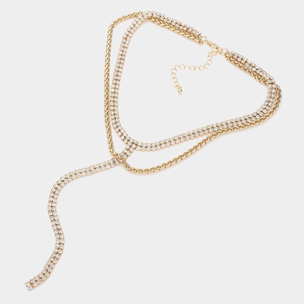 Gold Gold Dipped Rhinestone Y Necklace - Jewelry Store by Erik Rayo