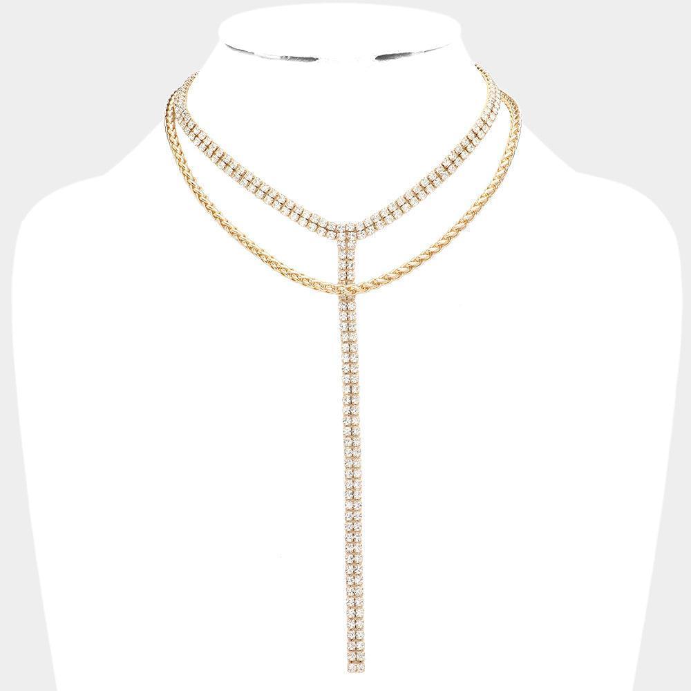 Gold Gold Dipped Rhinestone Y Necklace - Jewelry Store by Erik Rayo