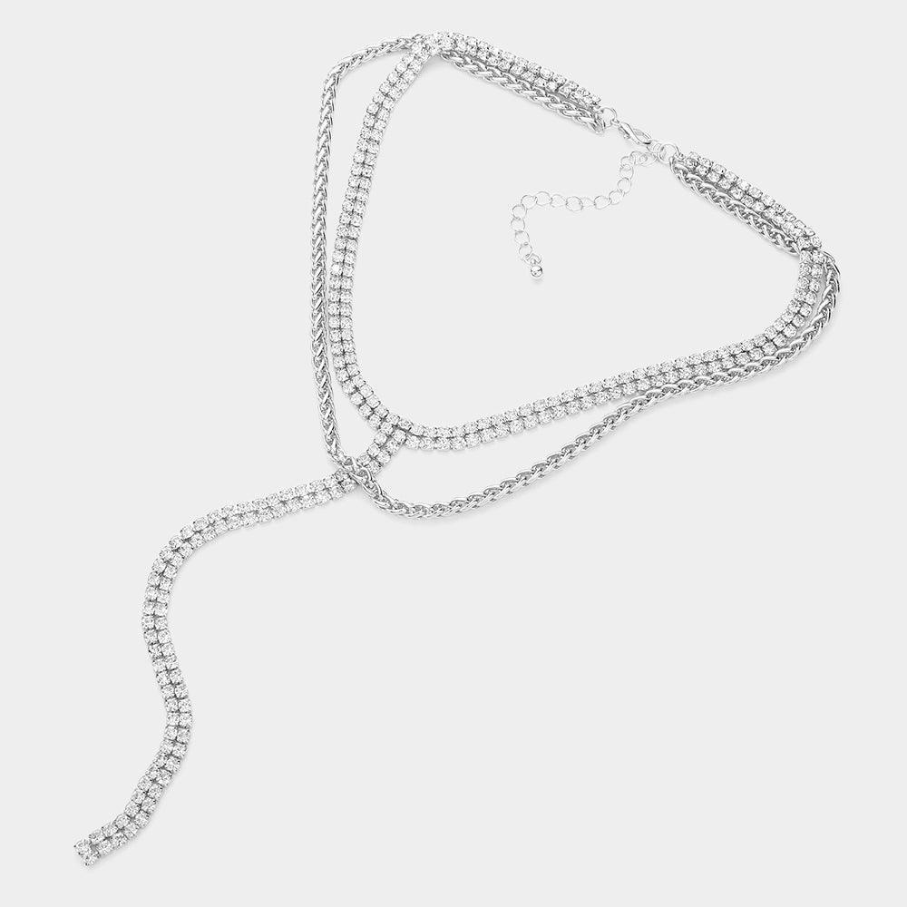 Gold White Gold Dipped Rhinestone Y Necklace - Jewelry Store by Erik Rayo