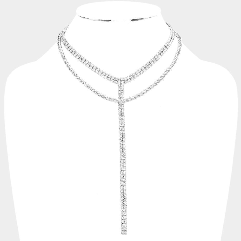 Gold White Gold Dipped Rhinestone Y Necklace - Jewelry Store by Erik Rayo