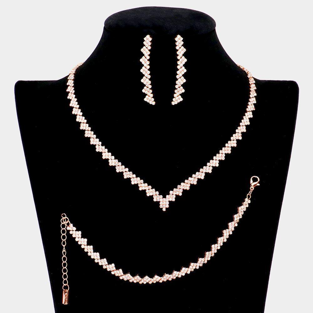 Rose Gold 3 Piece Necklace Jewelry Set Rhinestone Paved - Jewelry Store by Erik Rayo