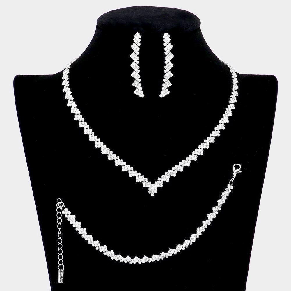 Silver 3 Piece Necklace Jewelry Set Rhinestone Paved - Jewelry Store by Erik Rayo