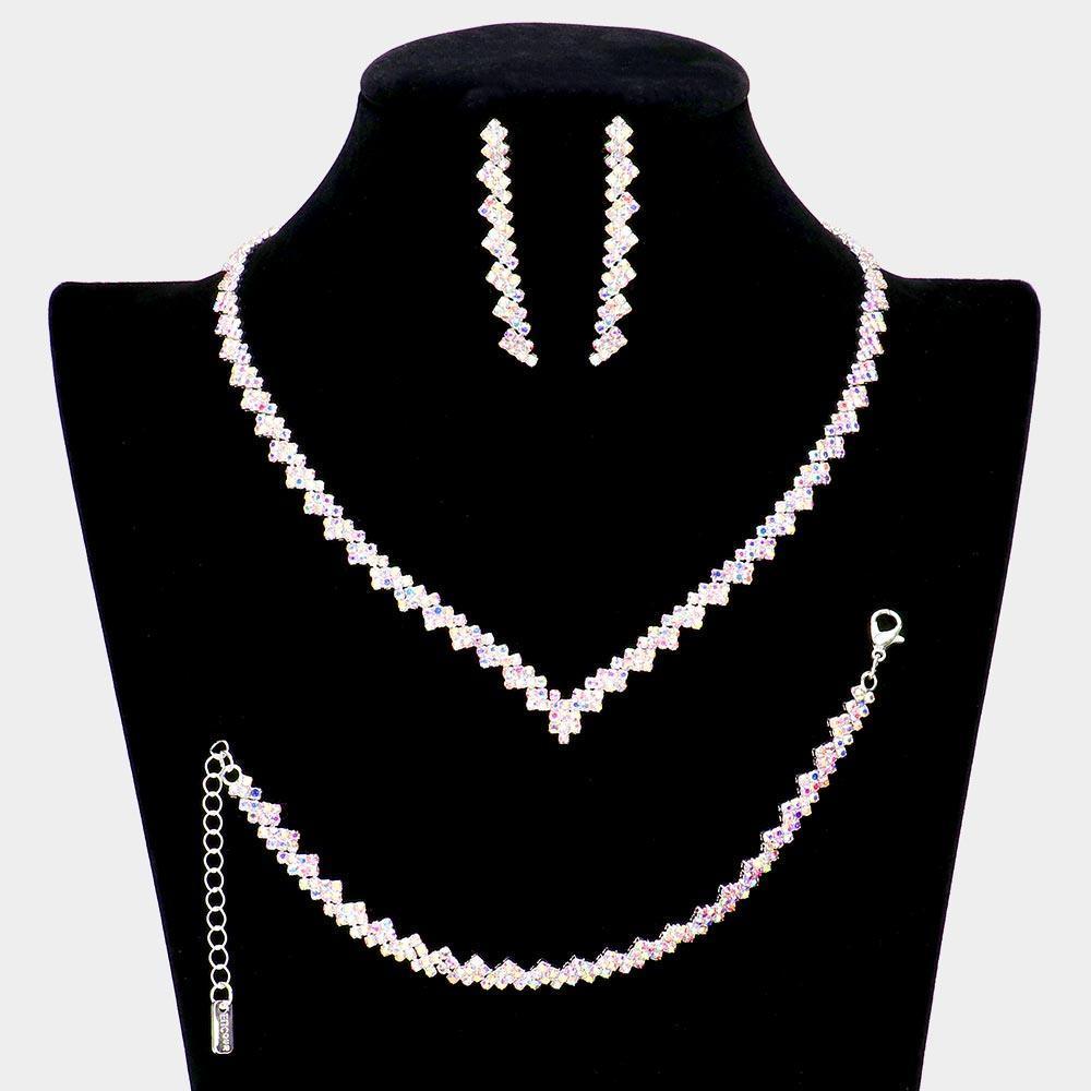 Silver 3 Piece Necklace Jewelry Set Rhinestone Paved - Jewelry Store by Erik Rayo