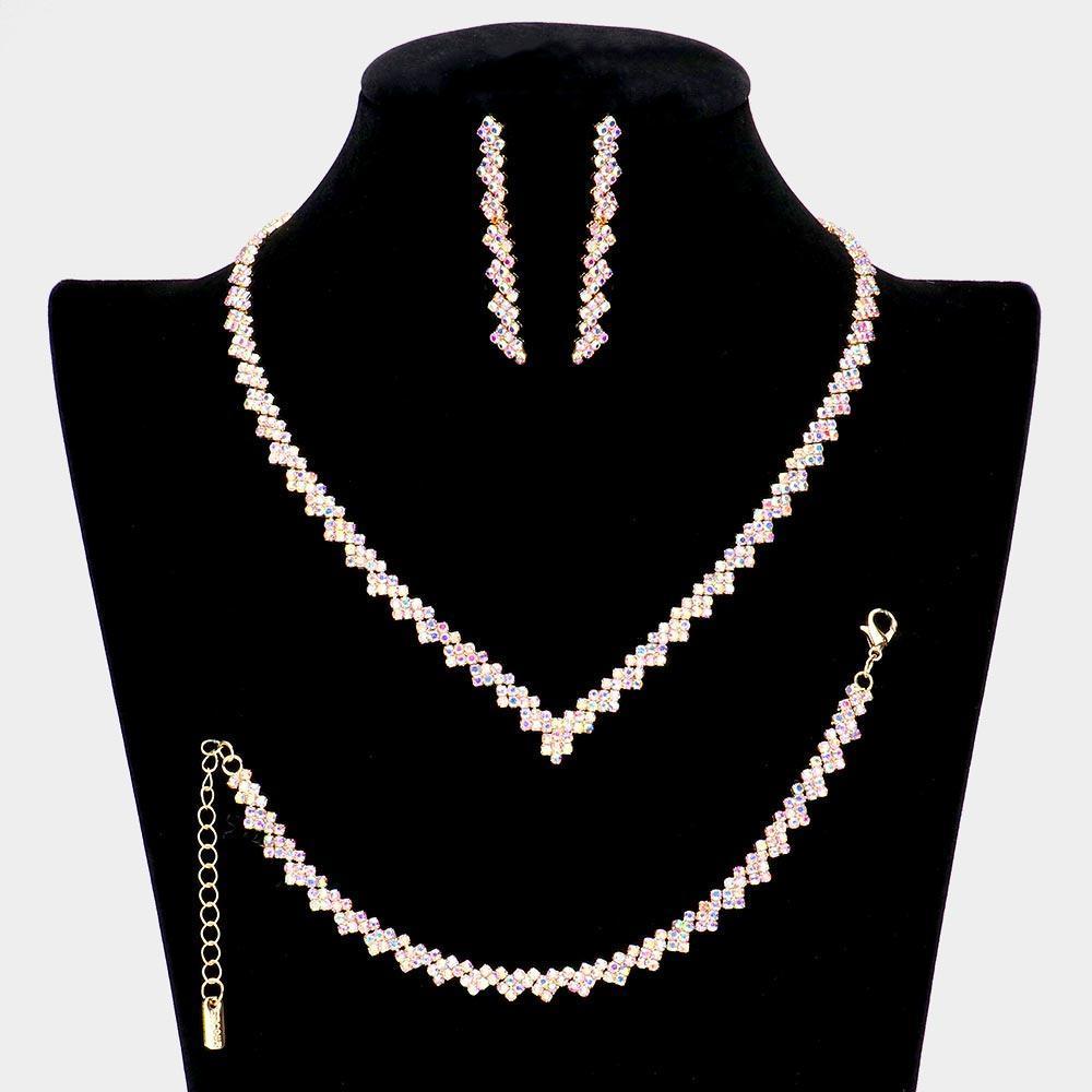 Gold 3 Piece Necklace Jewelry Set Rhinestone Paved - Jewelry Store by Erik Rayo
