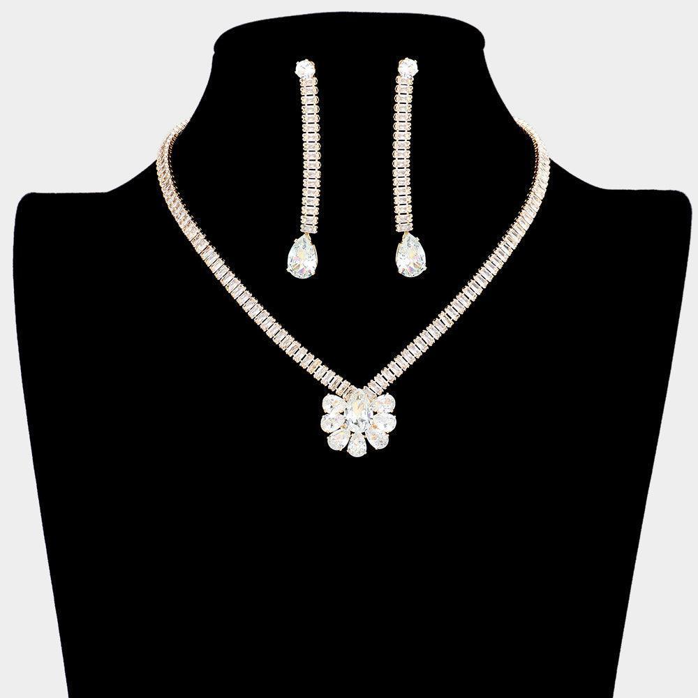 Gold Teardrop Stone Cluster Rhinestone Necklace - Jewelry Store by Erik Rayo