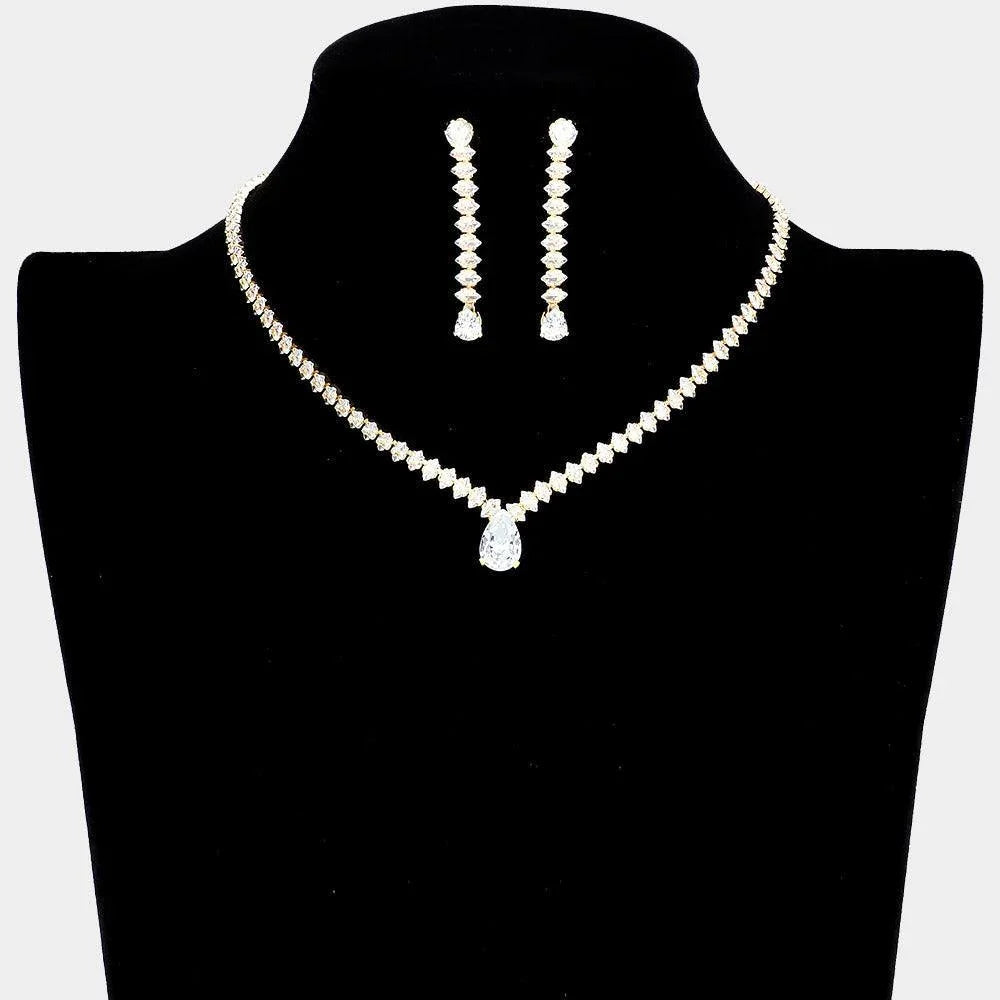 Gold CZ Teardrop Accented Necklace - Jewelry Store by Erik Rayo