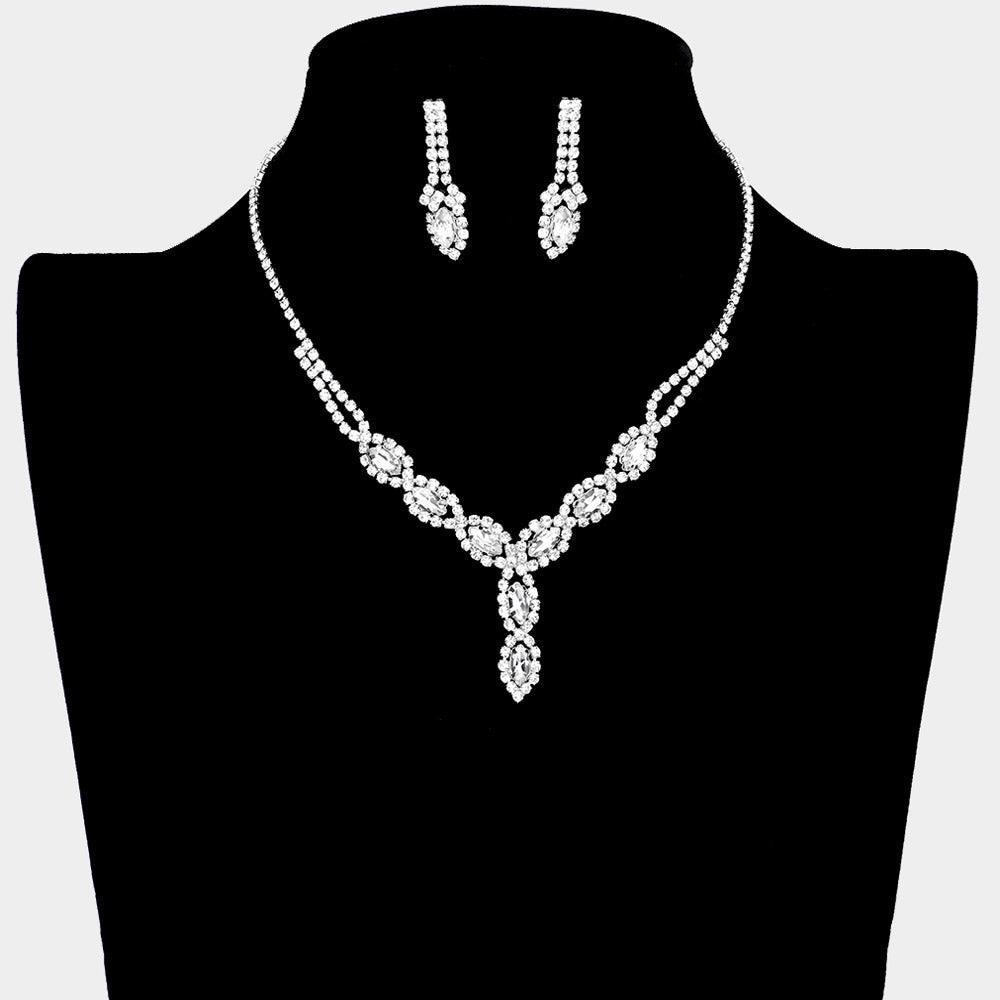 Silver Necklace Rhinestone Paved