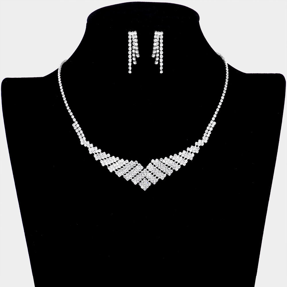 Silver Necklace Rhinestone Paved