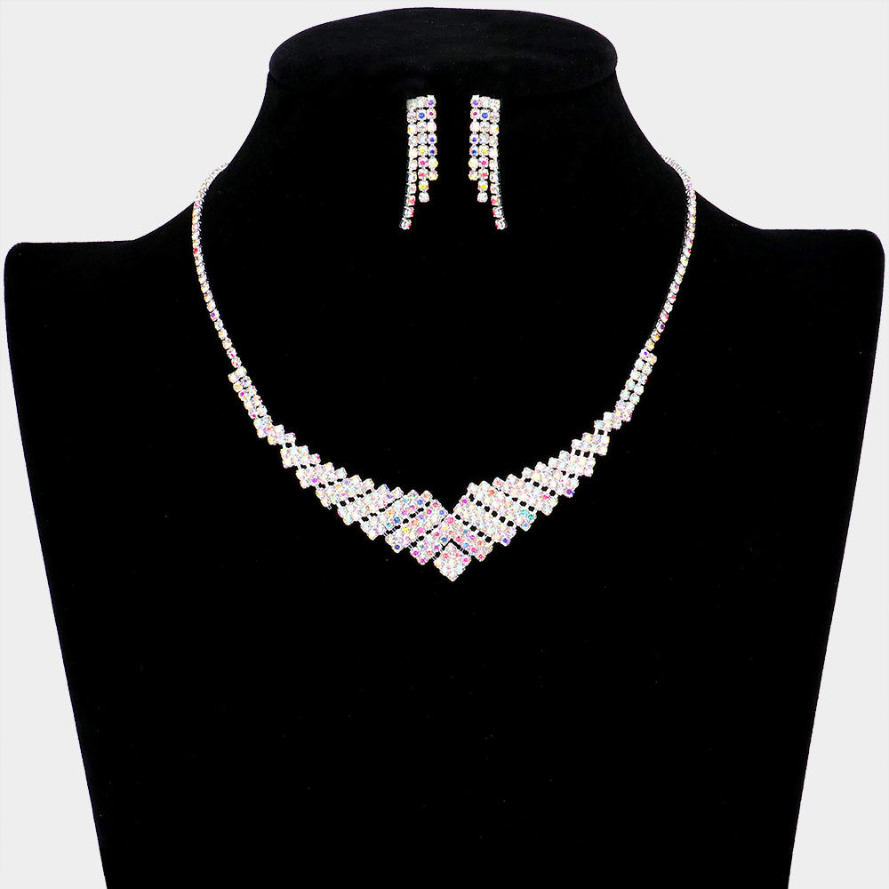 Silver Necklace Rhinestone Paved