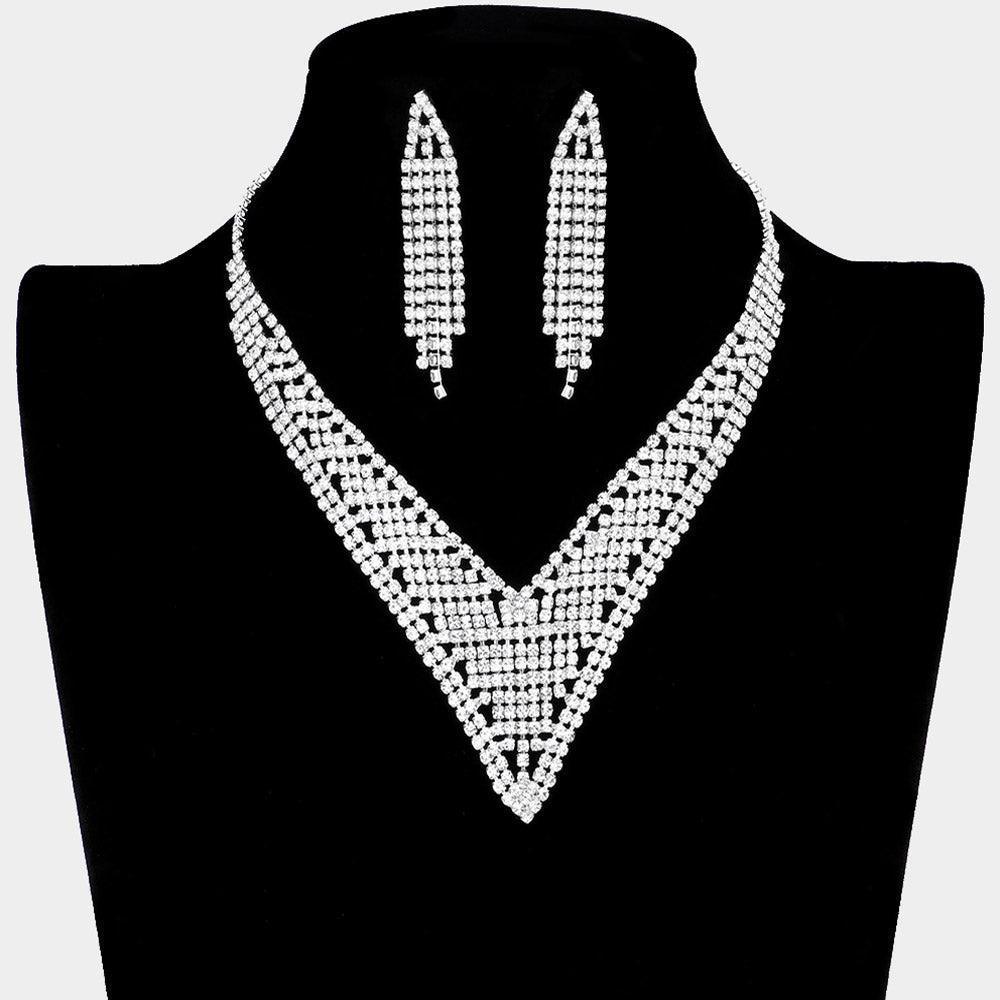 Silver V-Shape Collar Necklace Rhinestone Paved - Jewelry Store by Erik Rayo