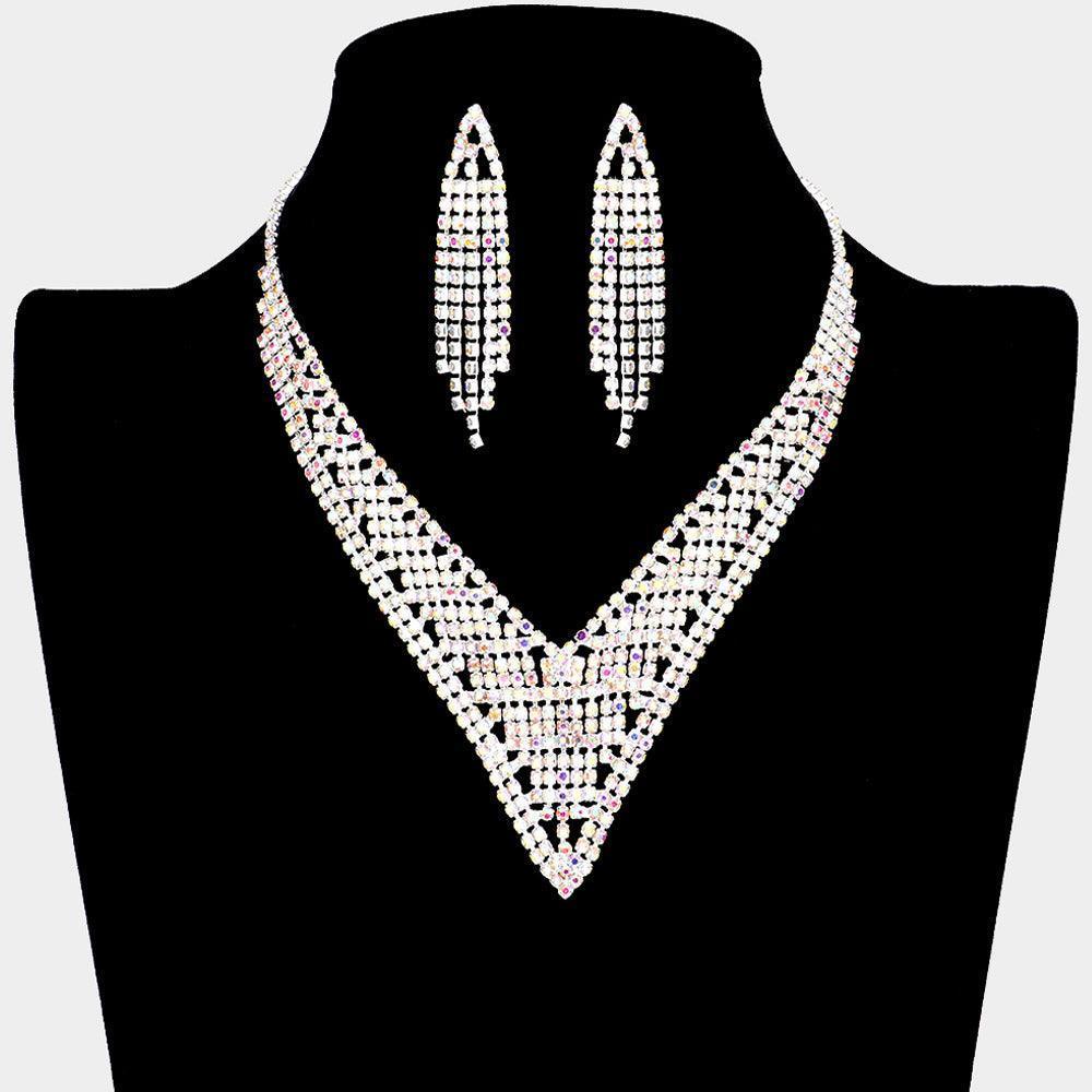 Silver V-Shape Collar Necklace Rhinestone Paved - Jewelry Store by Erik Rayo