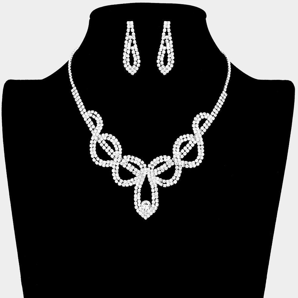 Silver Round Stone Accented Rhinestone Necklace