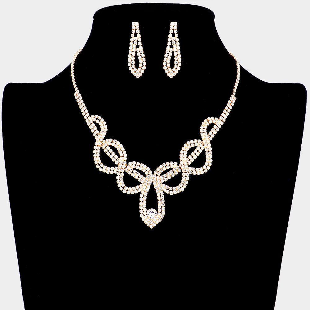 Gold Round Stone Accented Rhinestone Necklace