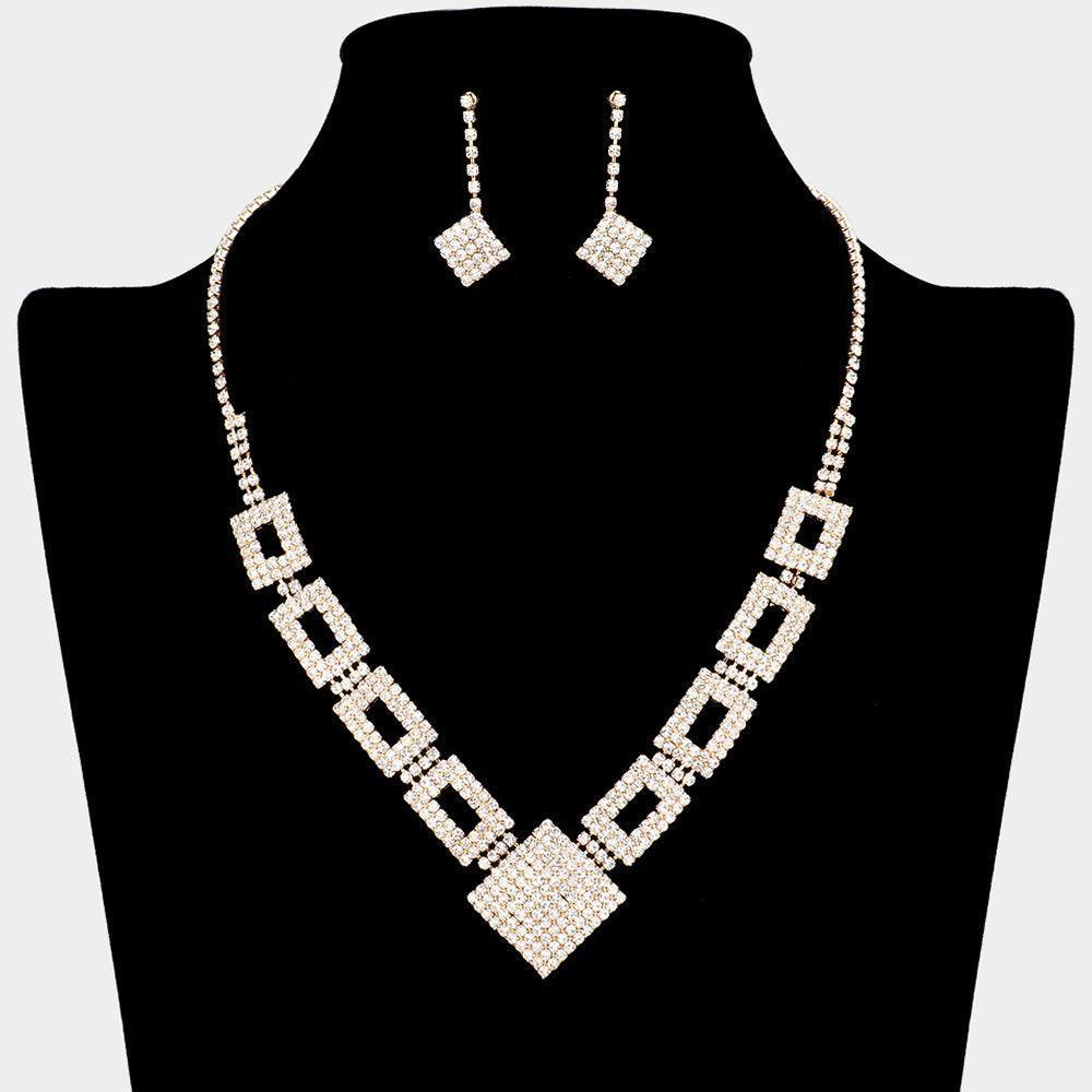 Gold Square Open Rectangle Necklace Rhinestone Paved - Jewelry Store by Erik Rayo