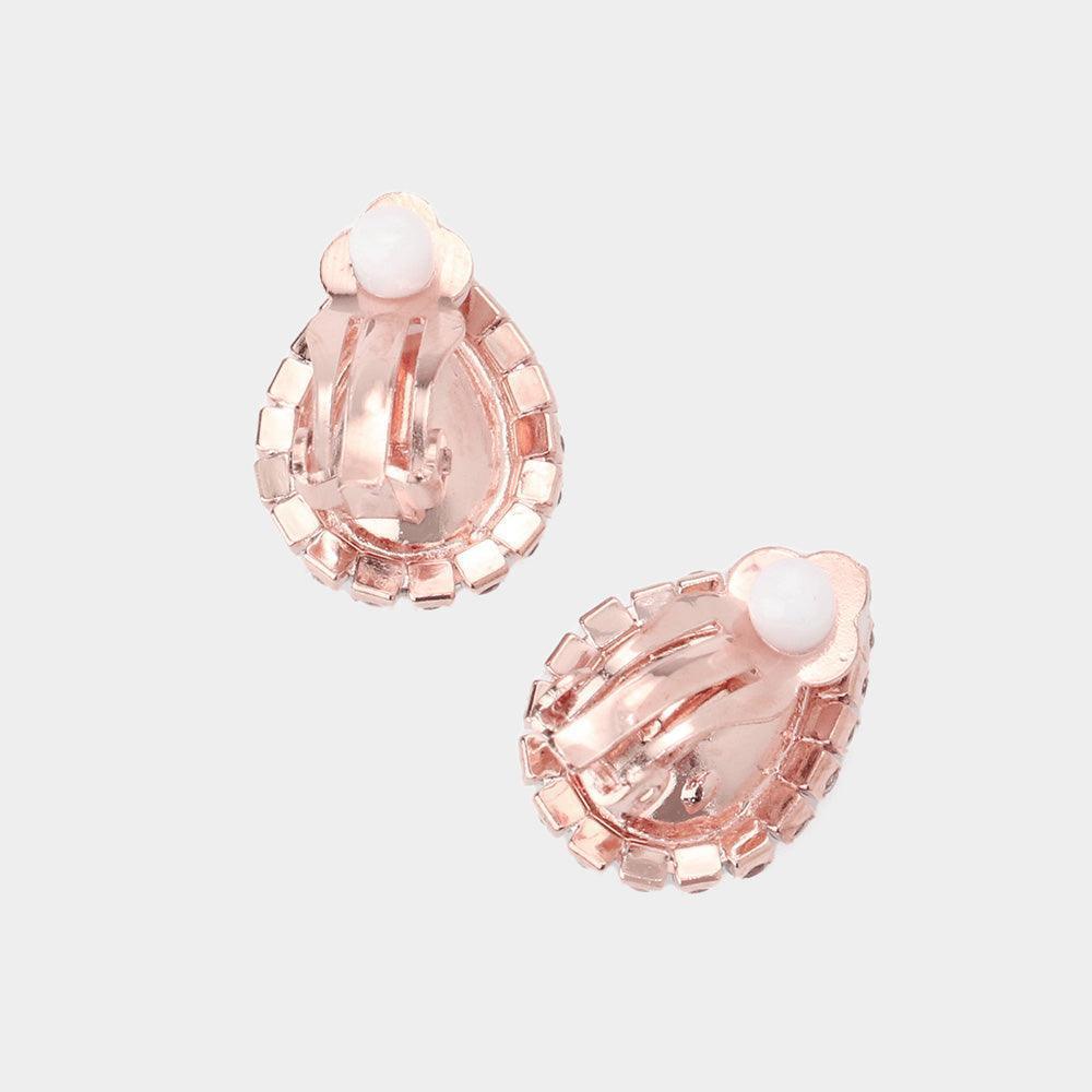 Rose Gold Teardrop Stone Pendant Necklace Clip on Earring Set Rhinestone Paved - Jewelry Store by Erik Rayo