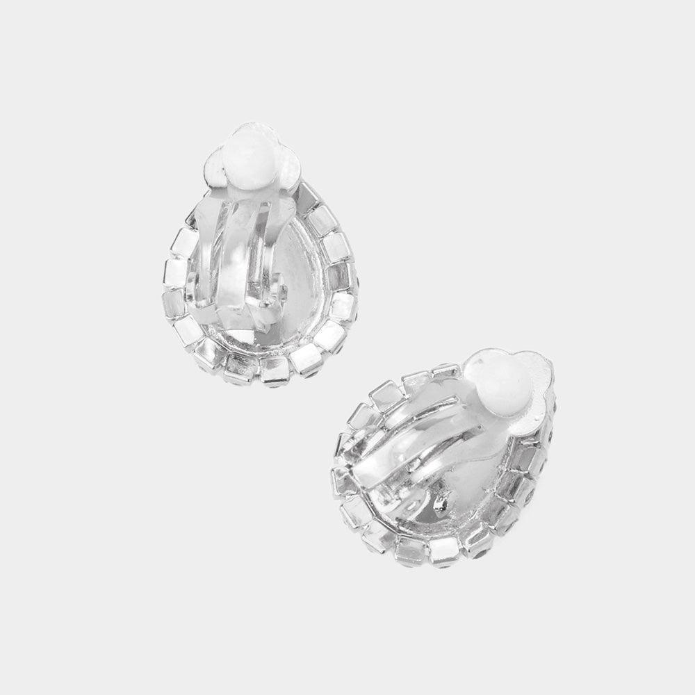 Silver Teardrop Stone Pendant Necklace Clip on Earring Set Rhinestone Paved - Jewelry Store by Erik Rayo
