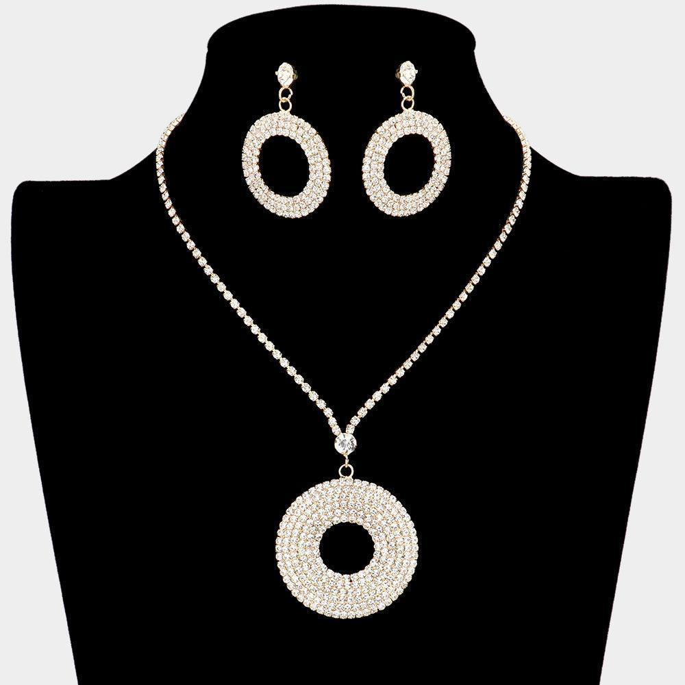 Gold Open Circle Rhinestone Necklace Rhinestone Paved - Jewelry Store by Erik Rayo