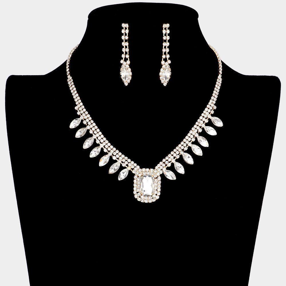 Gold Emerald Cut Stone Centered Rhinestone Necklace - Jewelry Store by Erik Rayo