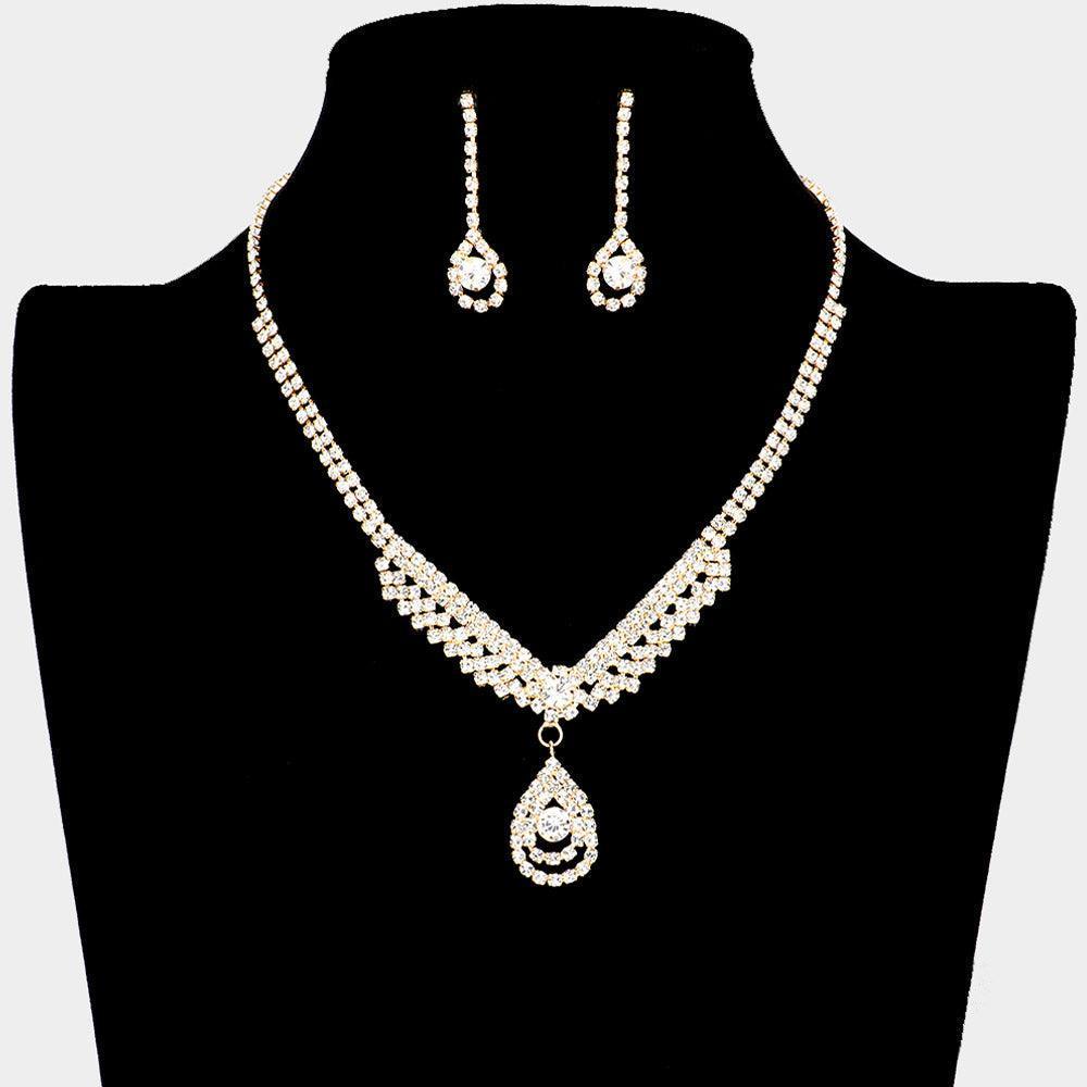 Gold Crystal Rhinestone Teardrop Pave Necklace - Jewelry Store by Erik Rayo