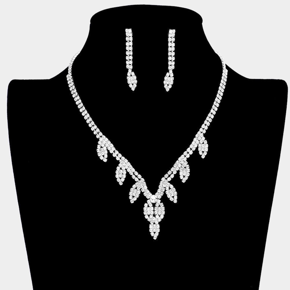 Silver Marquise Accented Necklace Rhinestone Paved