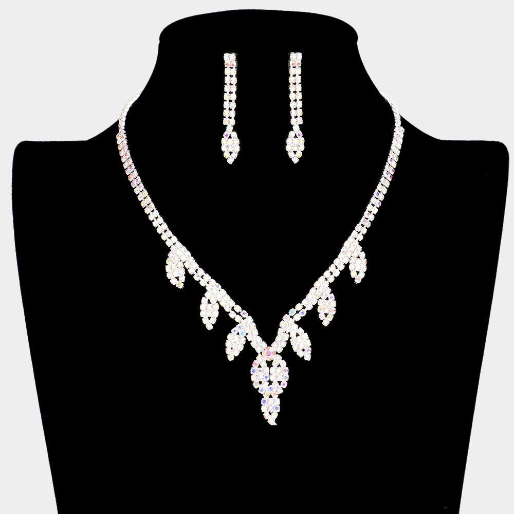 Silver Marquise Accented Necklace Rhinestone Paved