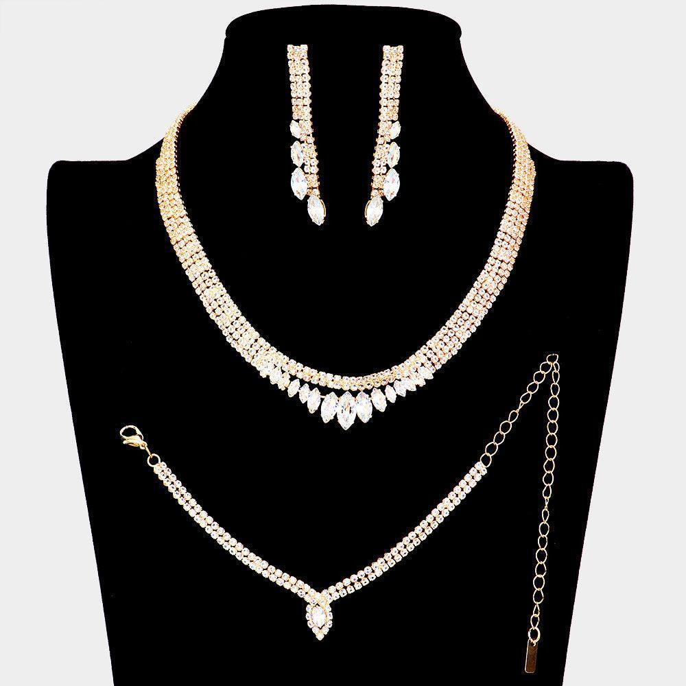 Gold 3 Piece CZ Marquise Accented Necklace Jewelry Set - Jewelry Store by Erik Rayo