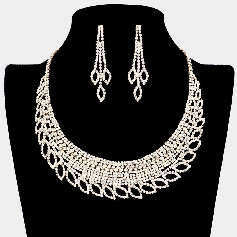 Gold Open Marquise Accented Necklace Rhinestone Paved - Jewelry Store by Erik Rayo