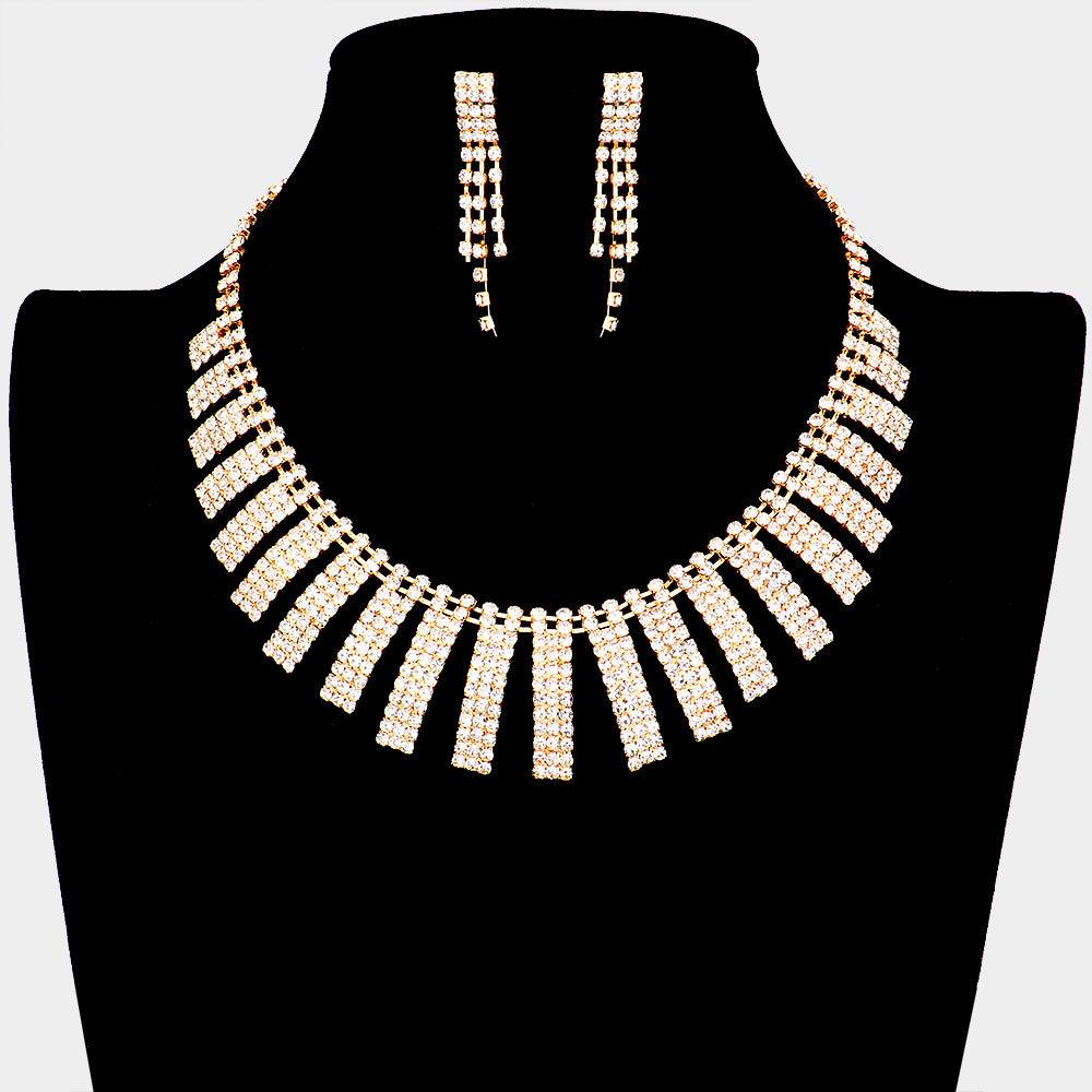 Gold Collar Necklace Rhinestone Paved