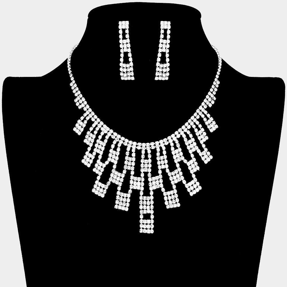 Silver Necklace Rhinestone Paved