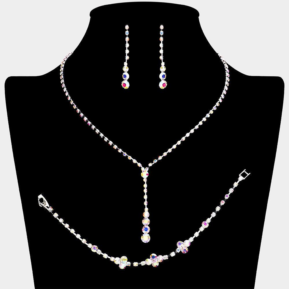 Silver Round Stone Pointed Necklace Rhinestone Paved