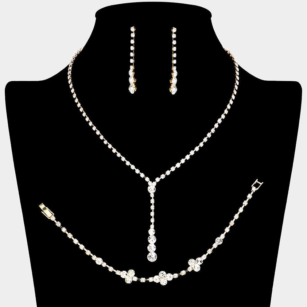 Clear Round Stone Pointed Necklace Rhinestone Paved