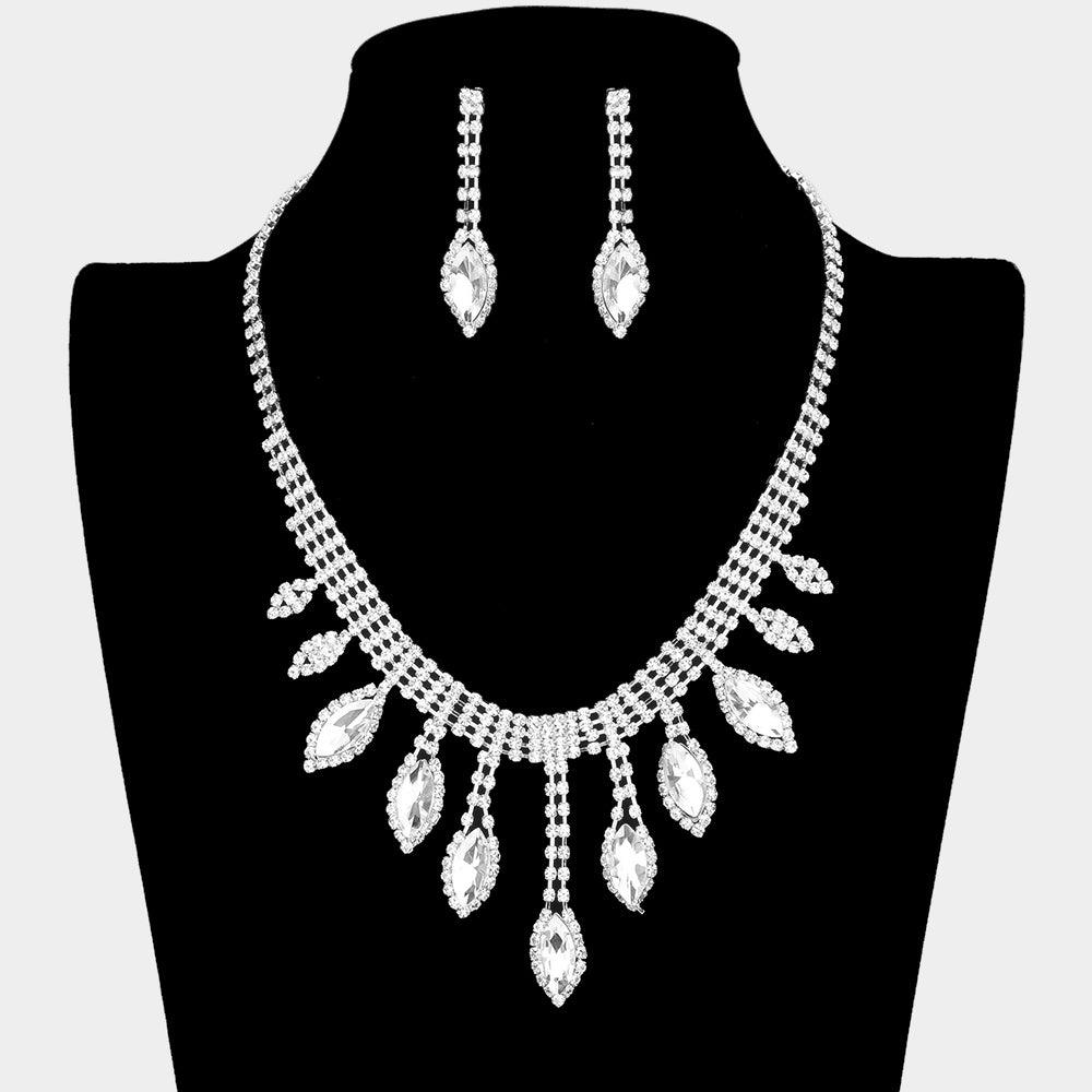 Silver Marquise Stone Accented Rhinestone Necklace