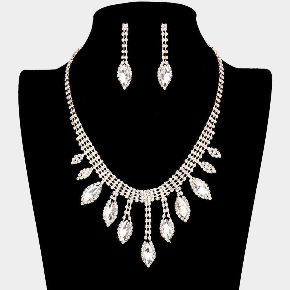 Gold Marquise Stone Accented Rhinestone Necklace - Jewelry Store by Erik Rayo