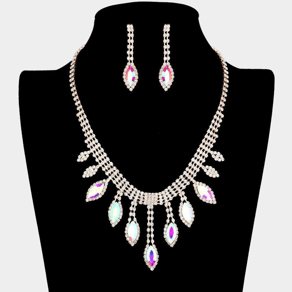Gold Marquise Stone Accented Rhinestone Necklace - Jewelry Store by Erik Rayo