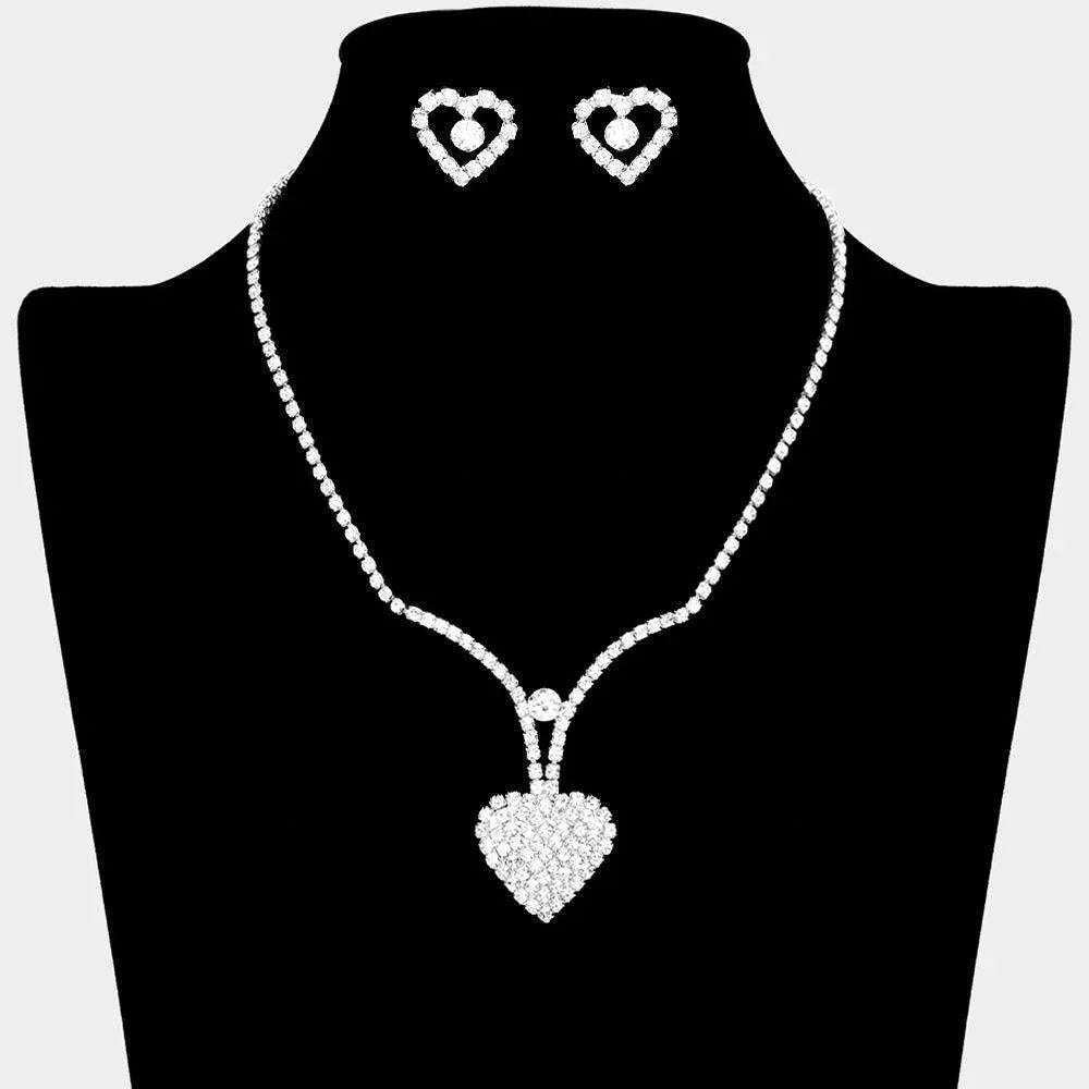 Silver Heart Necklace Rhinestone Paved - Jewelry Store by Erik Rayo
