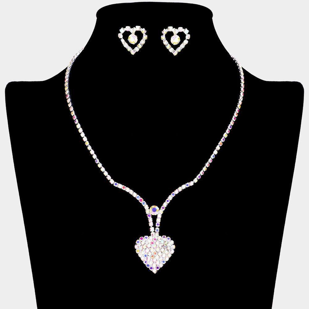 Silver Heart Necklace Rhinestone Paved - Jewelry Store by Erik Rayo