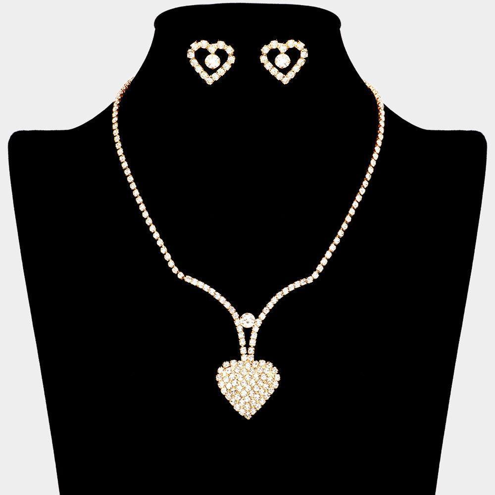 Gold Heart Necklace Rhinestone Paved - Jewelry Store by Erik Rayo